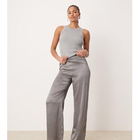 JDY Tall Metallic broek met wijde pijpen in grijs