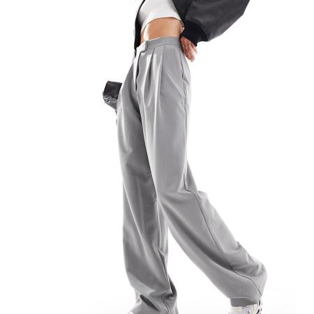 ASOS DESIGN Tall Elegante broek met wijde pijpen en plooien in grijs