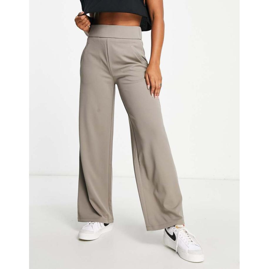 JDY Elegante broek met wijde pijpen in champignonkleur-Grijs Grijs