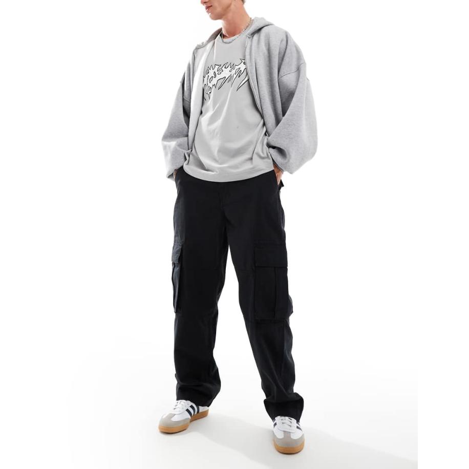 Cotton On - Ruimvallende broek met utility-zak in zwarte ripstop Zwart