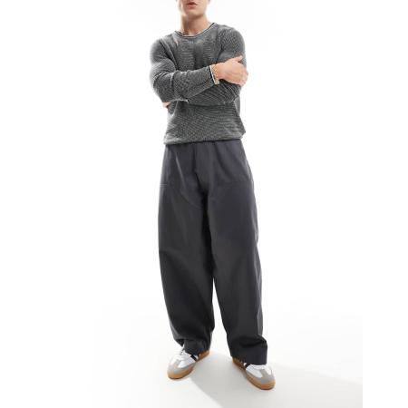 ASOS DESIGN - Oversized baggy broek van canvas met kniestukken in antracietgrijs