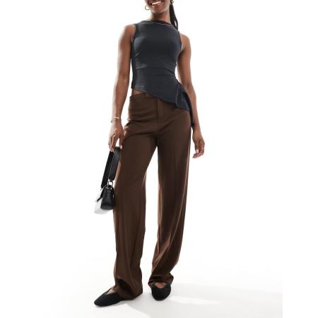 Pull & Bear Elegante broek met halfhoge taille in bruin