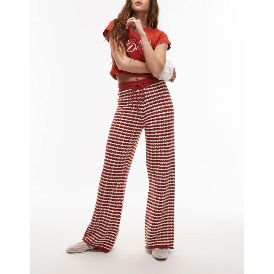 Topshop Gebreide gestreepte broek in rood, deel van co-ord set-Oranje Oranje