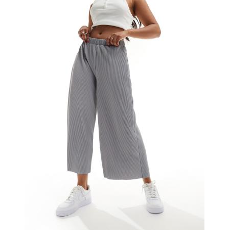 ASOS DESIGN Plissé culotte met wijde pijpen in gemêleerd grijs