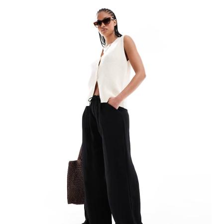 Stradivarius Tall Broek met wijde pijpen en elastische taille in zwart