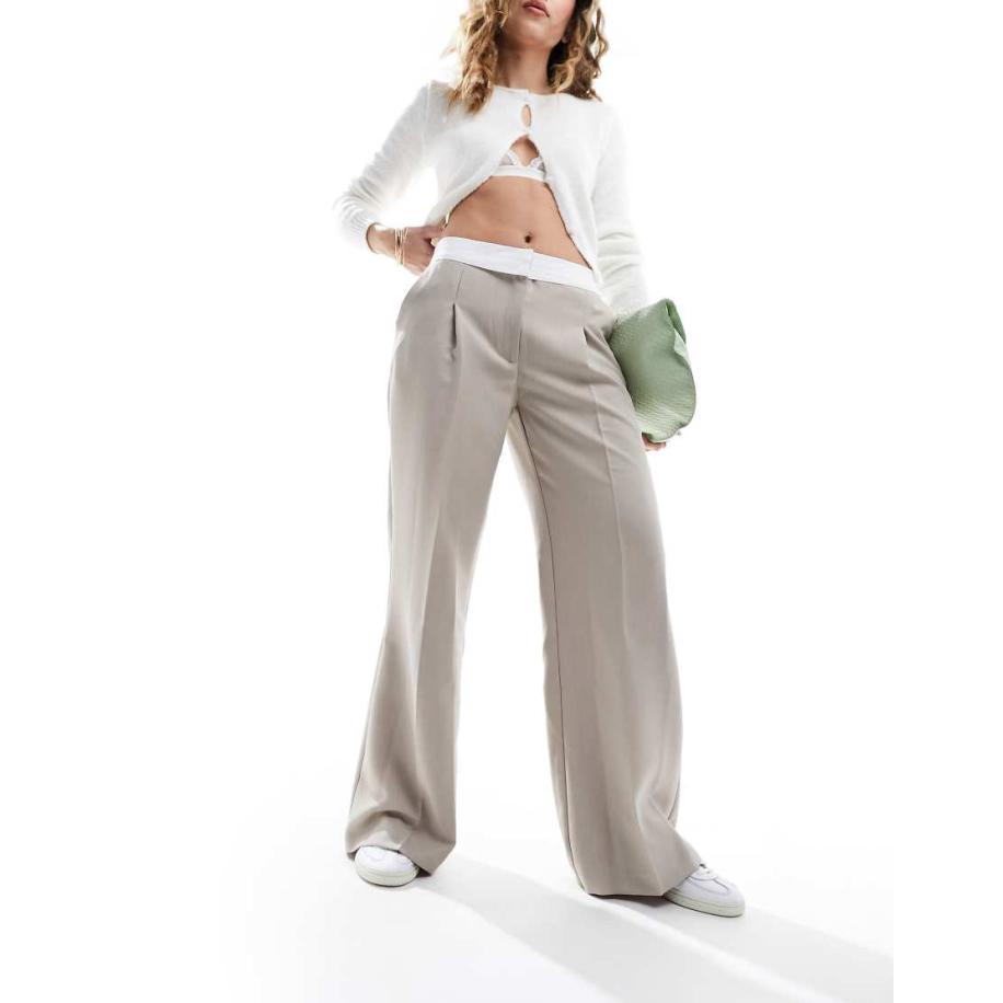 Miss Selfridge Broek met omgevouwen tailleband in stone-Neutraal Multicolor