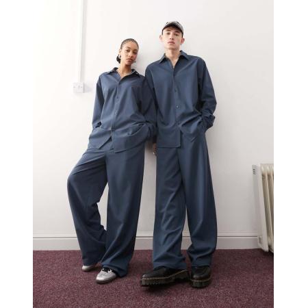 Reclaimed Vintage Unisex pantalon met wijde pijpen in marineblauw, deel van co-ord set