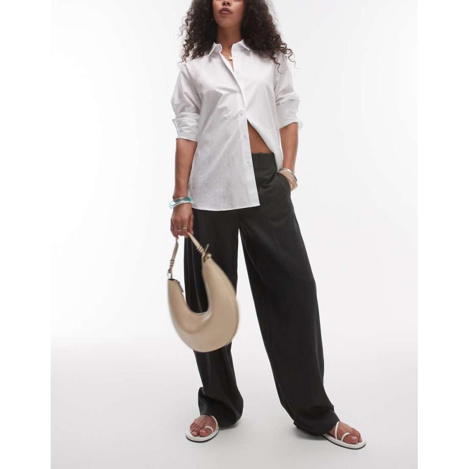 Topshop Toelopende broek met halfhoge effen tailleband en ballonpijpen in antracietgrijs Grijs