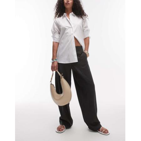 Topshop Toelopende broek met halfhoge effen tailleband en ballonpijpen in antracietgrijs