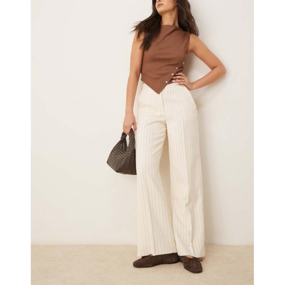 Abercrombie & Fitch Losse broek met hoge taille in crème met krijtstreep-Neutraal Multicolor