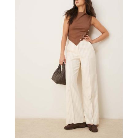 Abercrombie & Fitch Losse broek met hoge taille in crème met krijtstreep-Neutraal