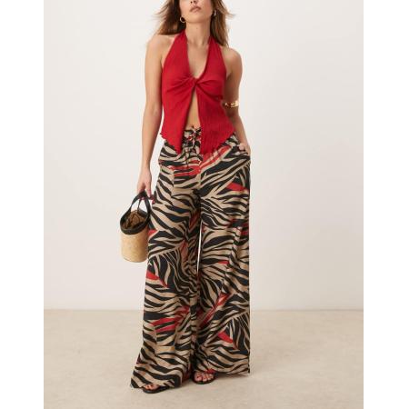 JDY Broek met wijde pijpen, elastische taille en zebraprint-Wit