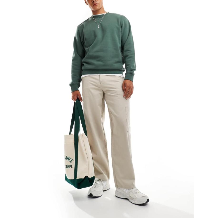 New Look - Ruimvallende timmermansbroek in stone-Neutraal Multicolor