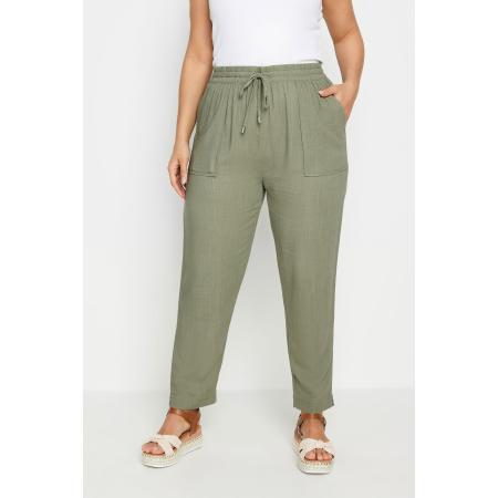 Yours Geweven Linnenlook Broek In Kakigroen Size 54-56