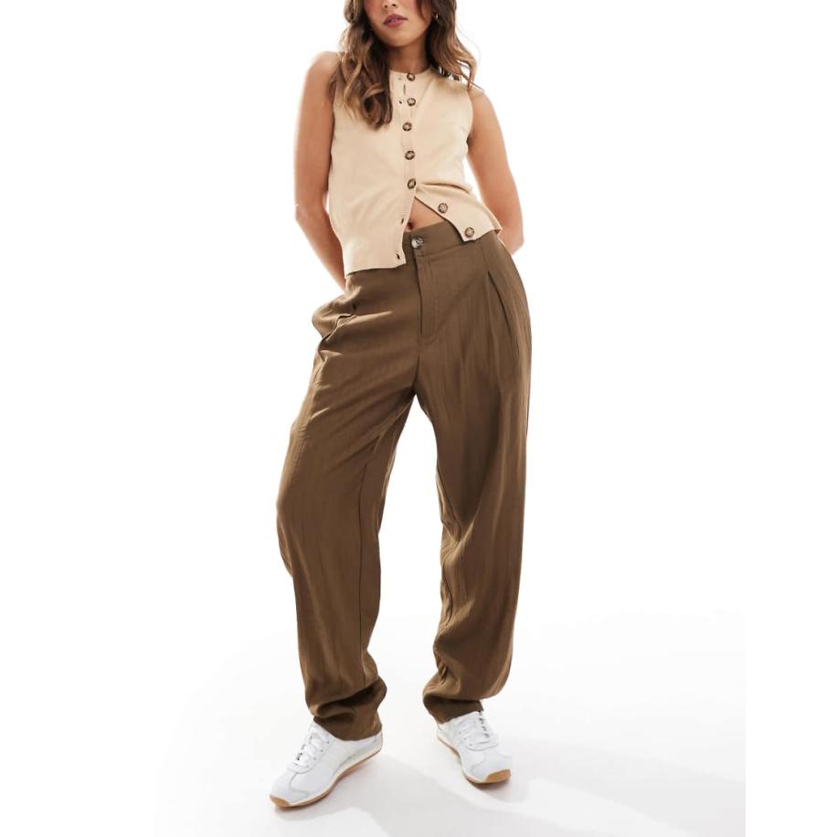 ASOS DESIGN Elegante broek met contrasterend paneel in mokka-Bruin Bruin