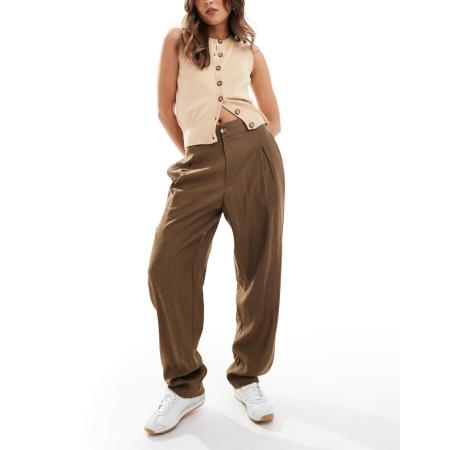 ASOS DESIGN Elegante broek met contrasterend paneel in mokka-Bruin