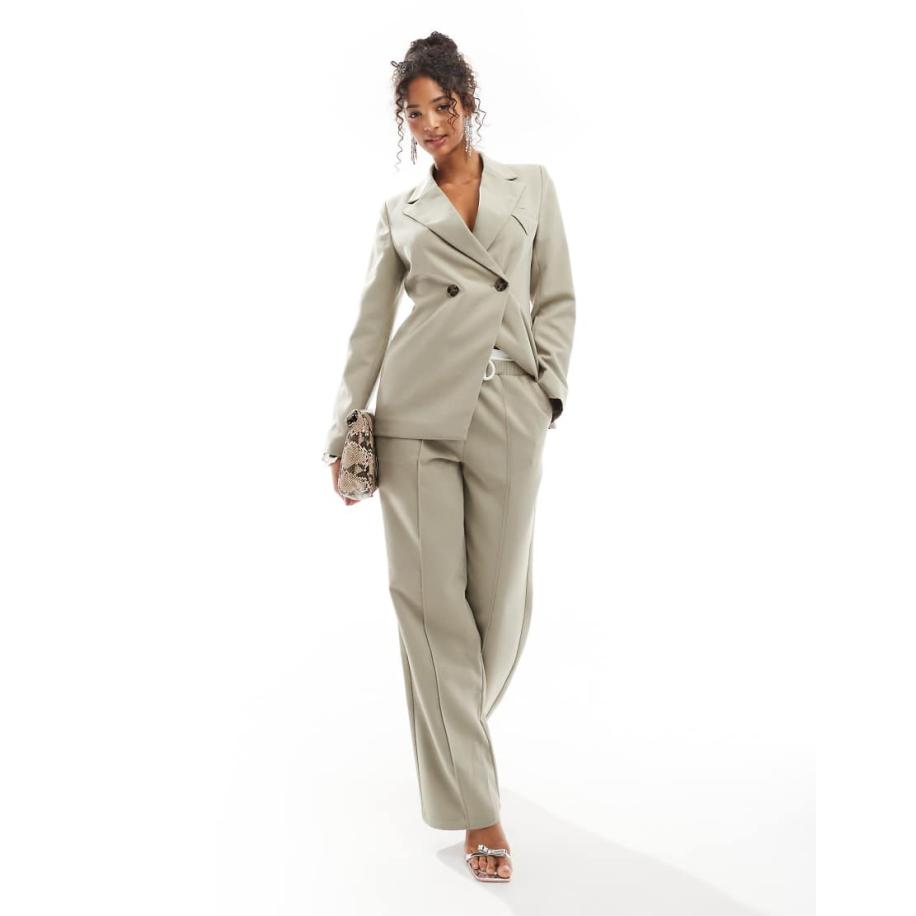 4th & Reckless Elegante broek met trekkoord en rechte pijpen in olijfgroen, deel van co-ord set Groen