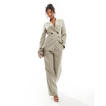 4th & Reckless Elegante broek met trekkoord en rechte pijpen in olijfgroen, deel van co-ord set