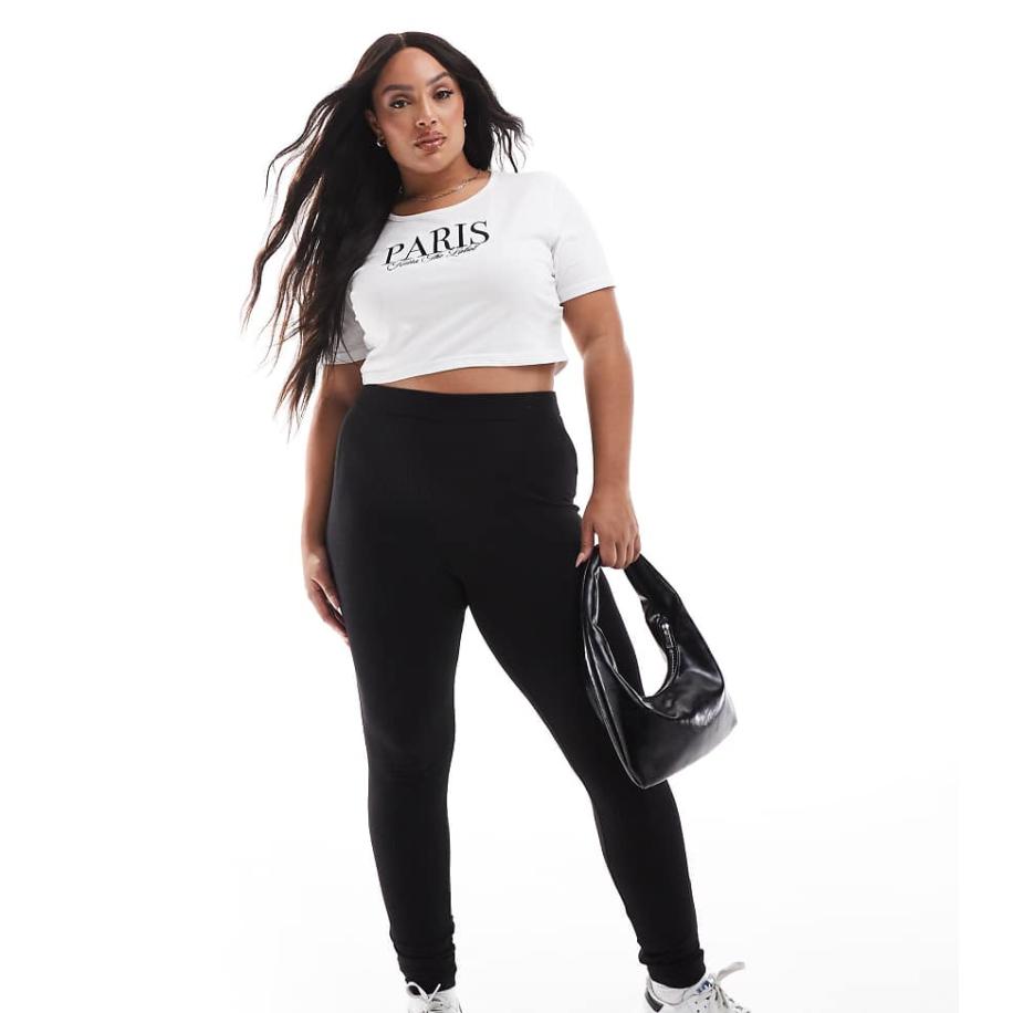 Yours Geribbelde legging in zwart Zwart