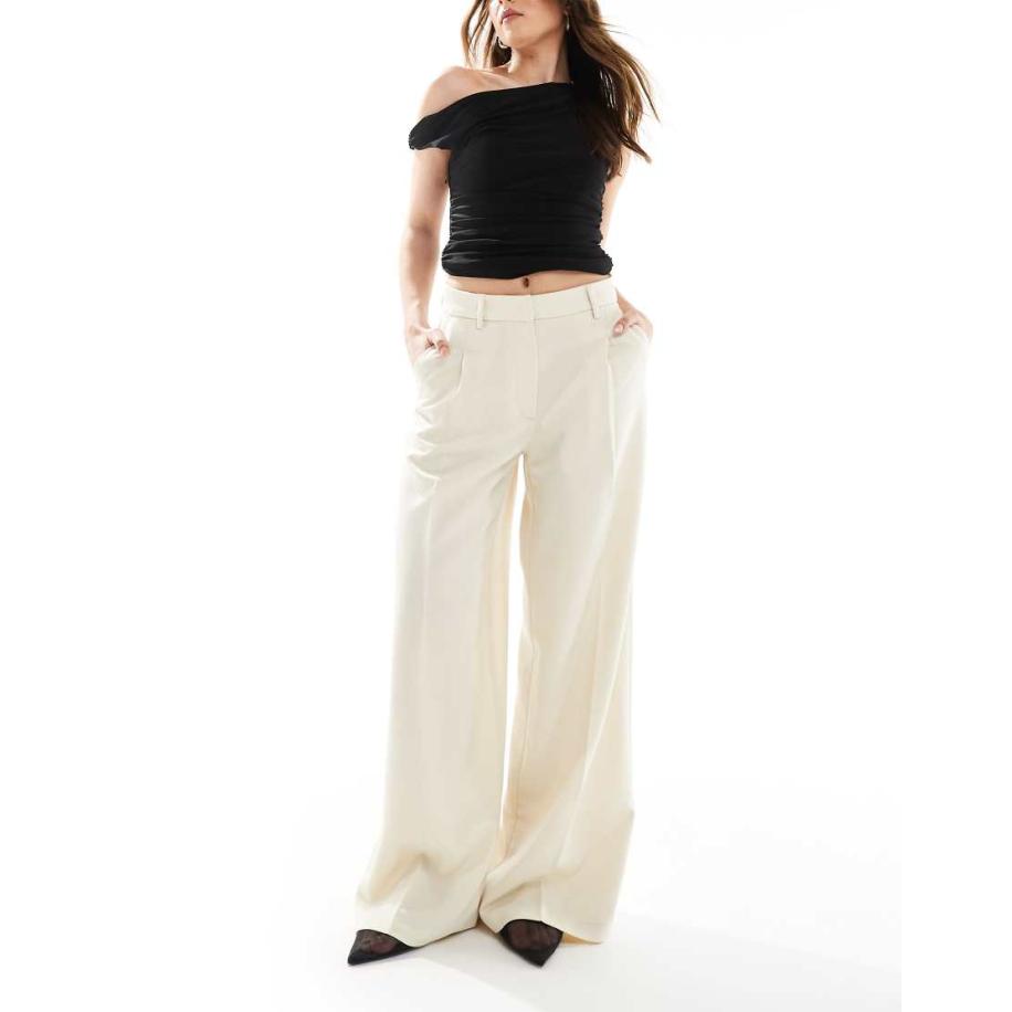 Monki Broek met wijde pijpen, hoge taille en plooien aan de voorkant in beige-Neutraal Multicolor