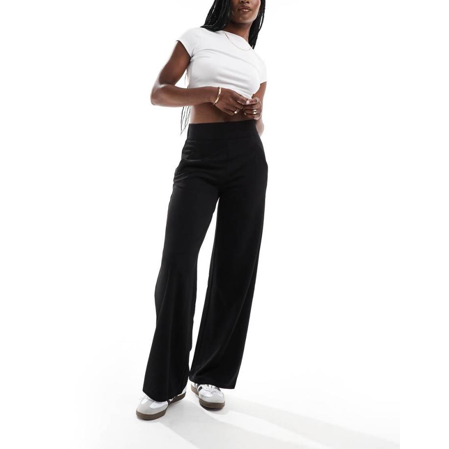 JDY Broek met wijde pijpen en hoge taille in zwart Zwart