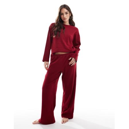 Cotton On Ajourgebreide geribbelde pyjamabroek in dieprood, deel van co-ord set