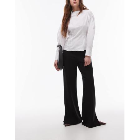 Mango Broek van jersey met rechte pijpen en naad aan de voorkant in zwart