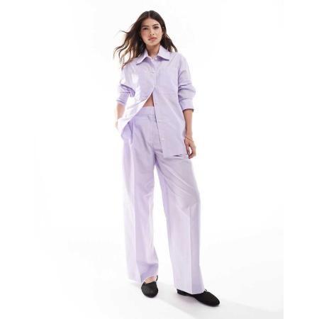 Mango Oversized gestreepte broek in lila, deel van co-ord set-Paars