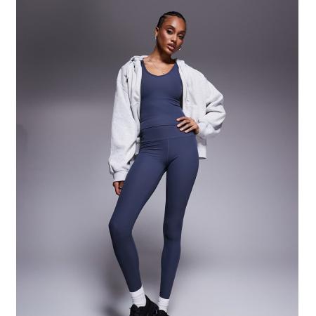 4505 Tall Zachte geribbelde fitnesslegging met hoge taille in blauwgrijs