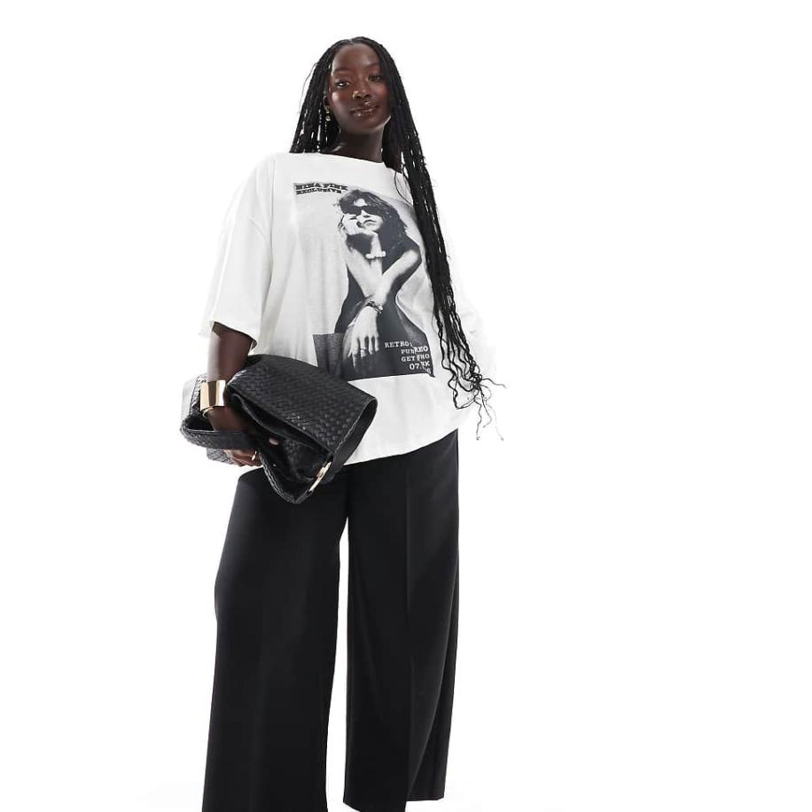 Yours Geweven broek met wijde pijpen en elastische taille in zwart