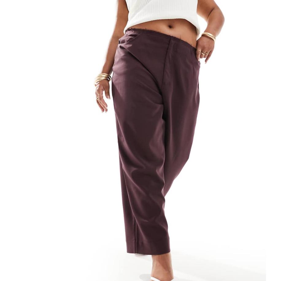 ASOS DESIGN Curve Broek met onafgewerkte randen in bordeauxrood-Zwart Zwart