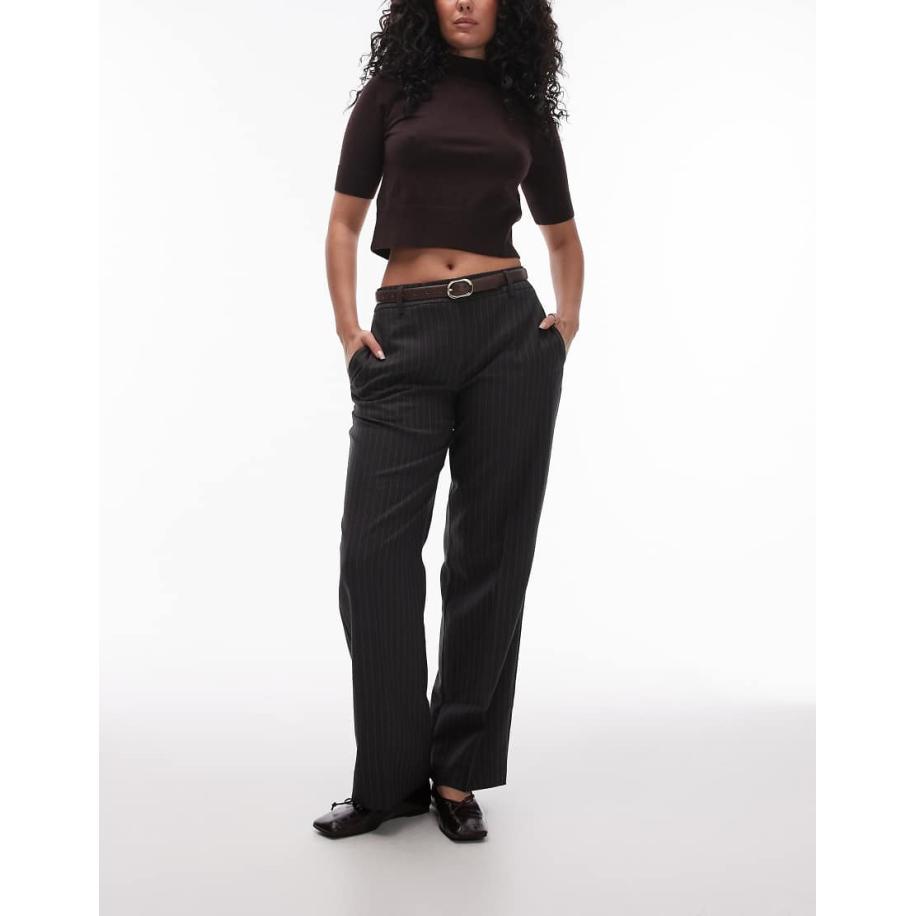 Topshop Hourglass Gestreepte broek met lage taille in antracietgrijs Grijs