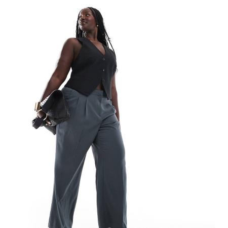 Vero Moda Curve Rita Elegante dad broek met wijde pijpen in asfaltgrijs