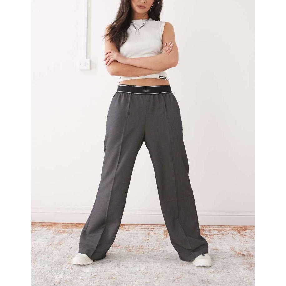 Monki Broek met wijde pijpen en boxer-tailleband in gemêleerd grijs Grijs