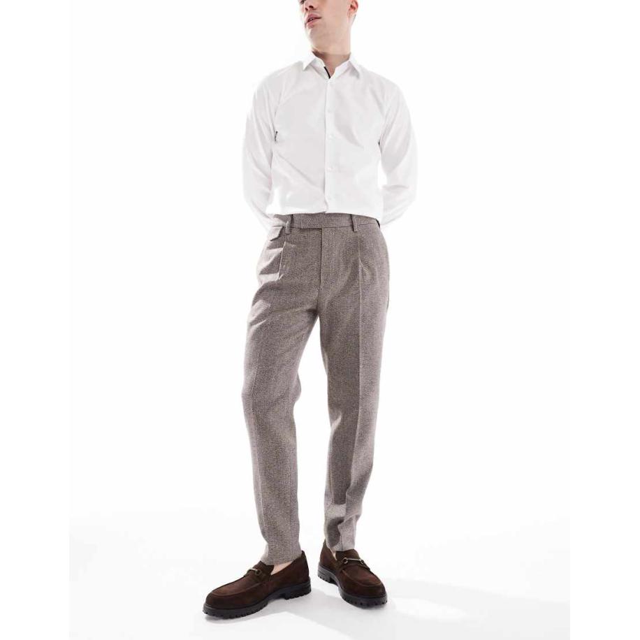 ASOS DESIGN - Nette broek van wolmix met toelopende pasvorm en muntzakje in donkergrijs Grijs