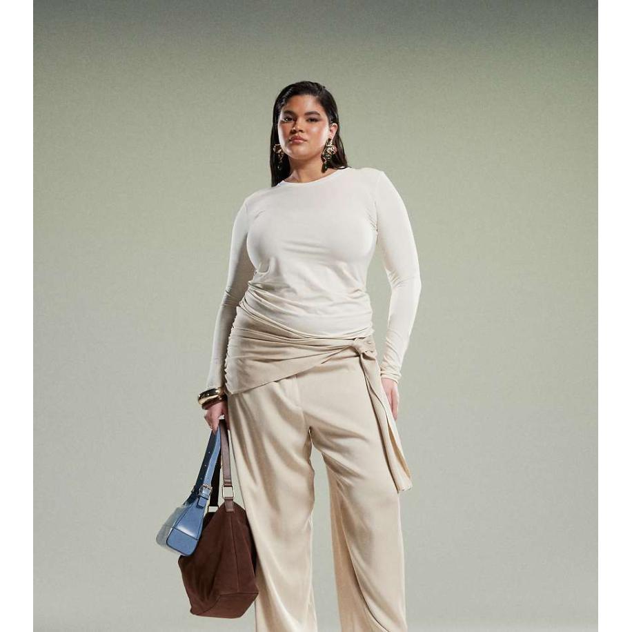 ASOS DESIGN Curve Smaltoelopende broek met overslag in stone-Groen Groen