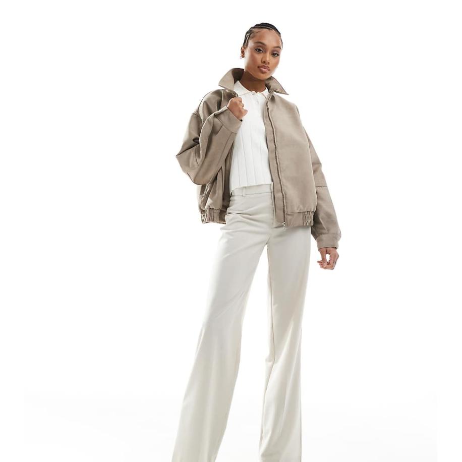 Stradivarius Tall Elegante broek met rechte pijpen in ecru-Neutraal Multicolor