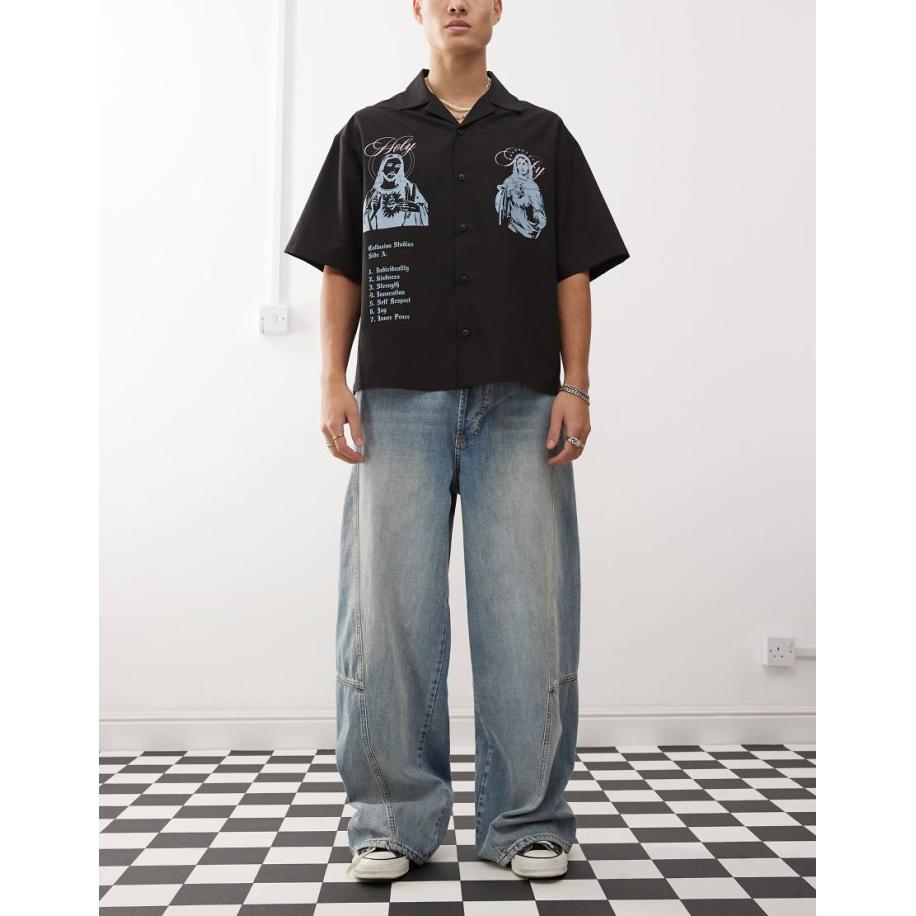 COLLUSION x002 - Baggy jeans met naaddetail in lichte wassing blauw Blauw