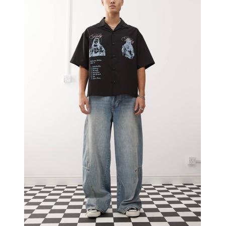 COLLUSION x002 - Baggy jeans met naaddetail in lichte wassing blauw