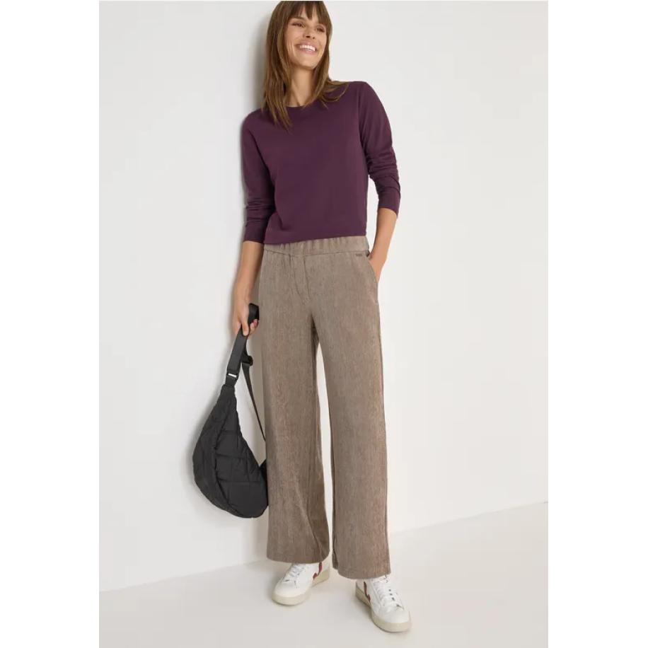 CECIL Zachte chenille broek Wide Legs - Bruin