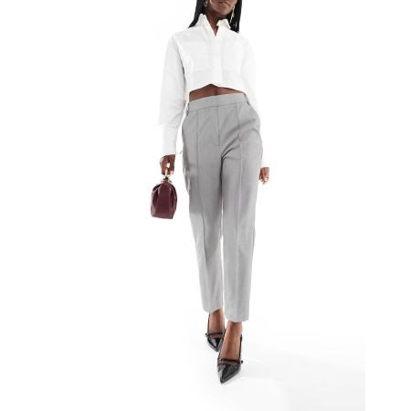 ASOS DESIGN Elegante, cropped broek met hoge taille in grijs
