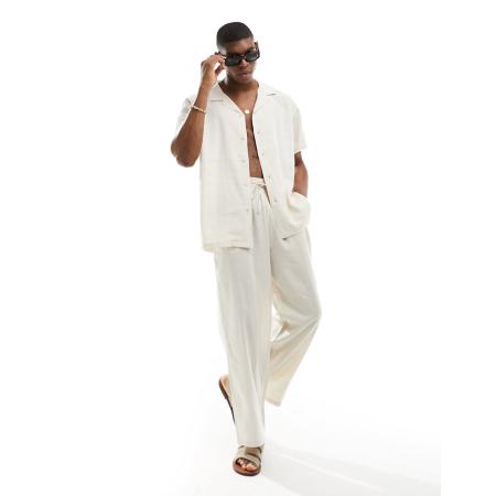 South Beach - Strandbroek van linnenmix in zandkleur-Wit