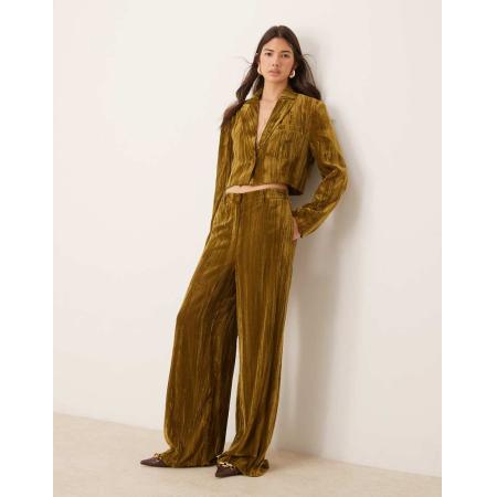 River Island Broek van fluweel met wijde pijpen in olijfgroen, deel van co-ord set
