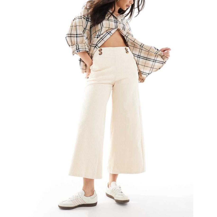 Scalpers Corduroy culotte met knopen in ecru-Wit Wit