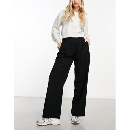 ASOS DESIGN Hourglass Elegante broek met wijde pijpen en geplooid detail in zwart