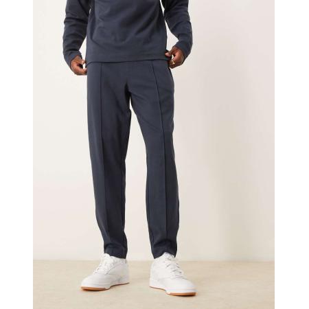 New Look - Jersey broek met platgestikte plooitjes in marineblauw, deel van co-ord set