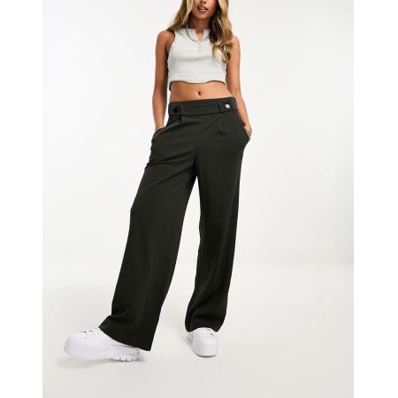 JDY Dad broek met wijde pijpen en knoopdetail in donkergroen-Grijs