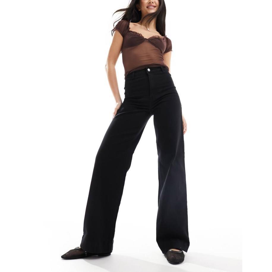 Monki Broek met wijde pijpen van stretchkatoen in zwart Zwart