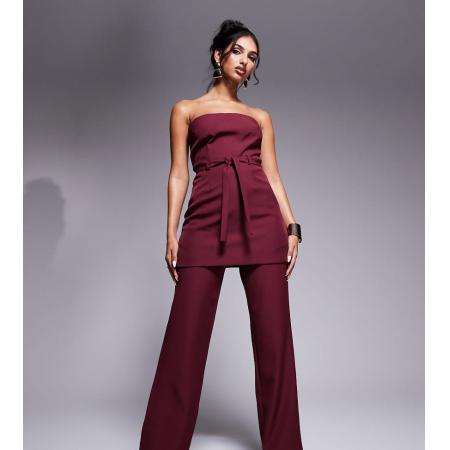 Kaiia Exclusives Elegante broek met wijde pijpen en gestrikte taille in bordeauxrood, deel van co-ord set