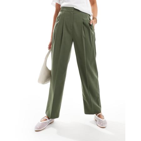 ASOS DESIGN Elegante smaltoelopende broek in kaki-Neutraal